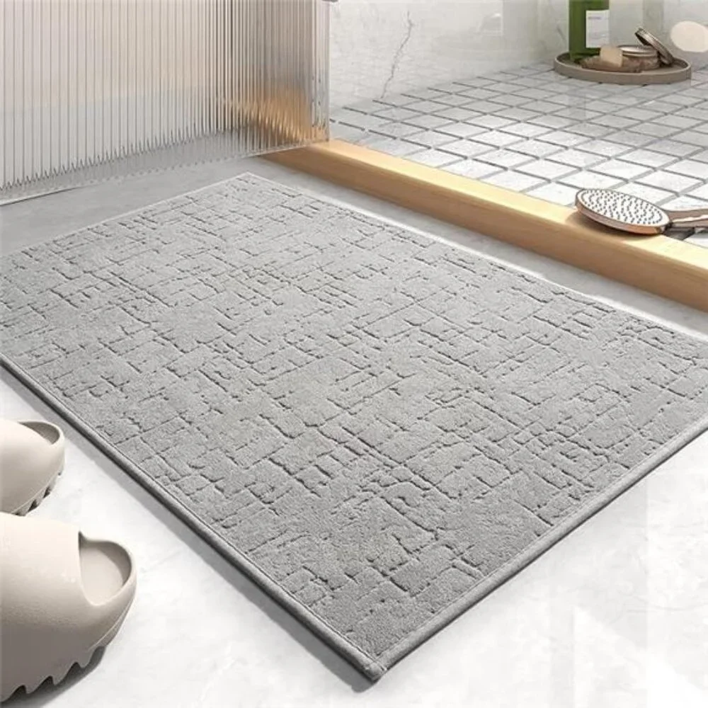 Absorbent Bath Mat Quick Dry Bathroom Rug Non Slip Washable Floor Mat Grey 17x24